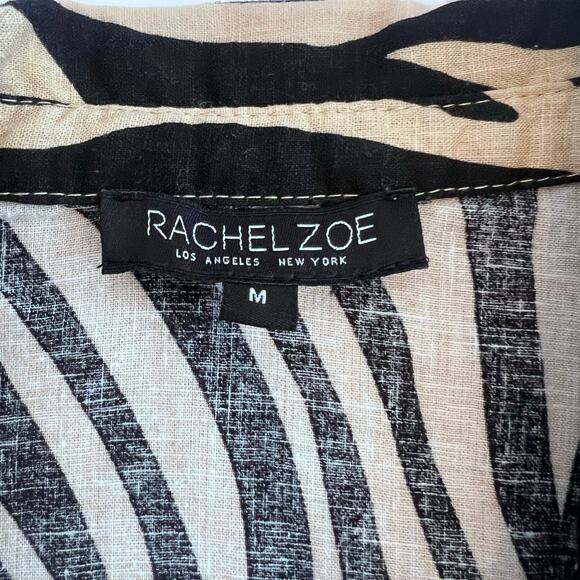 RACHEL ZOE ANIMAL PRINT RETRO 90'S TIE AT THE WAIST LONG SLEEVE BLOUSE SIZE MED - Picture 8 of 11